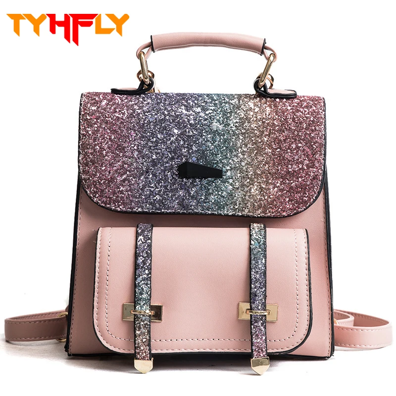 Мини из искусственной кожи Для женщин стильный рюкзак Bling Блестки маленькие