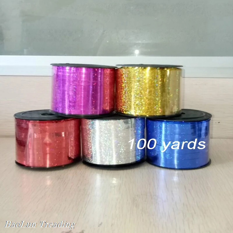 1pcs/lot100 yards PVC Laser Ribbons Balloon Accessories Wedding Birthday Balloons Ribbon Gift Box Decorative Bow Baby shower | Дом и сад