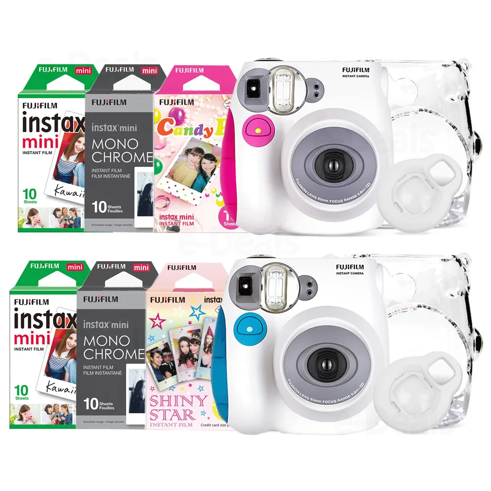 Аутентичный Fujifilm Instax Mini 7 s Мгновенный Набор Фото камеры с 10 листами Fuji Instax Мини белая пленка и кролик линзы для селфи
