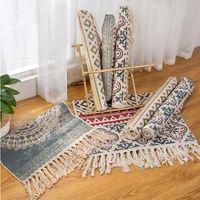 new hemp cotton bohemian american style carpet mat living room bedroom bedside mat retro celebrity tassel blanket home decor