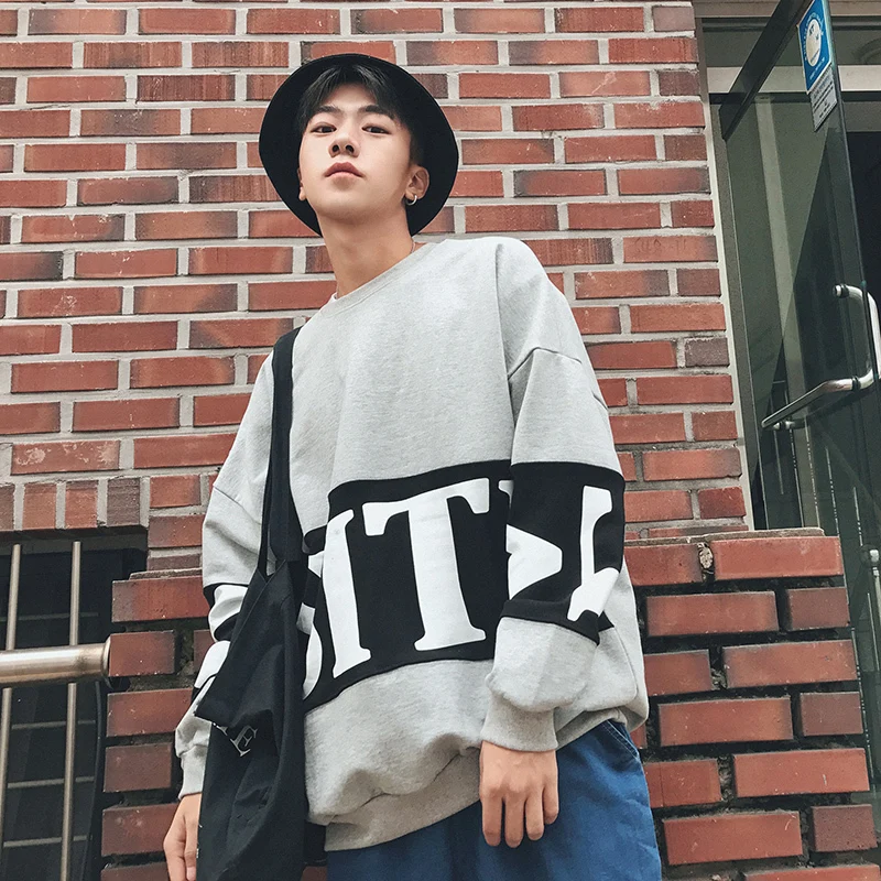 2018 spring men's new wave plus cashmere long-sleeved hooded Korean trend students loose jacket sweatshirts men Free shipping | Мужская
