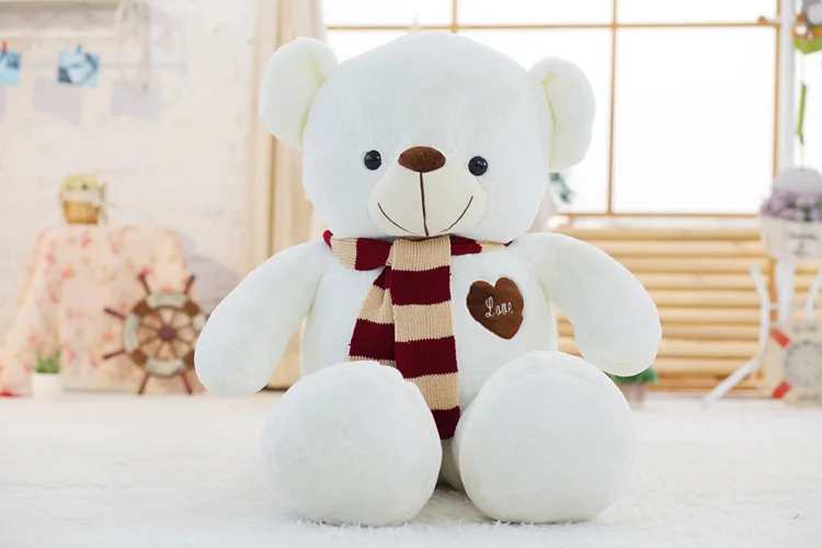 white teddy bear B Мягкий большой плюшевый медведь, плюшевая игрушка с шарфом, 80 см, 100 см, Kawaii, большие медведи для детей, огромная Подушка, куклы, подарок для девушки - Цвет: white teddy bear B
