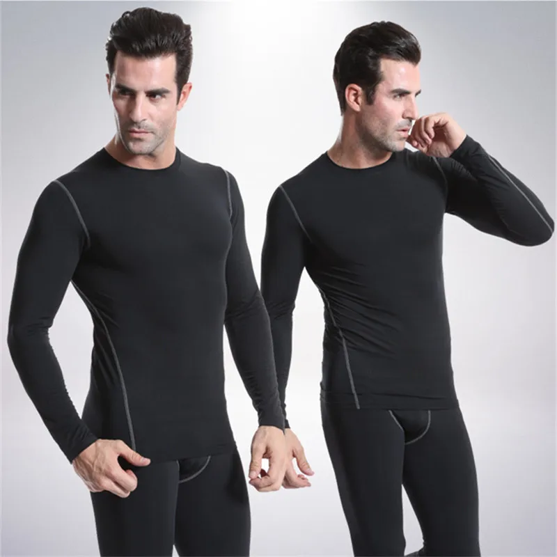 Новые мужские компрессионные рубашки с длинными рукавами для фитнеса