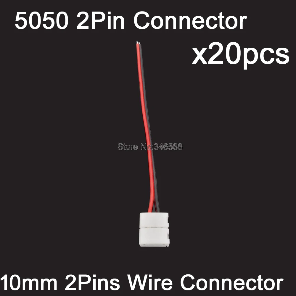 

20 шт., 10 мм, 2 контакта, 2 контакта, одноцветный светодиодный разъем 5050 SMD, без пайки, провод 15 см с одним концом, разъем PCB