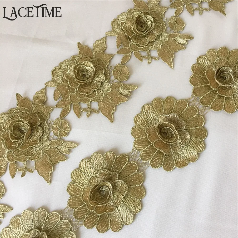 

3 Yards Gold 3D Rose Venice Lace Trim Flower Crochet Lace Applique Trim Wedding Lace DIY Sewing Craft