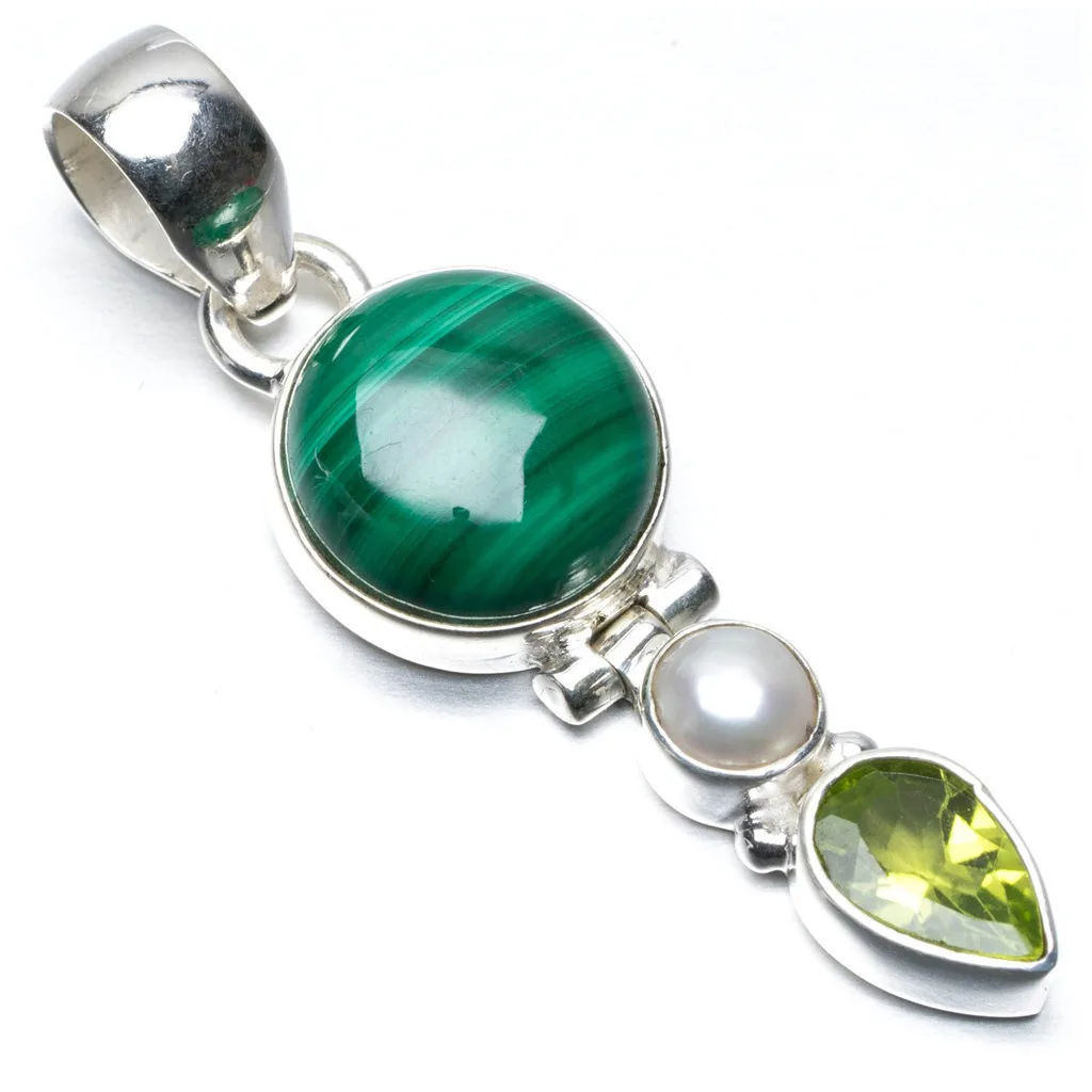 Натуральный Малахитовый речной жемчуг и Перидот панк стиль 925 пробы серебряный