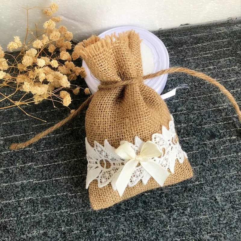 Новый мешочек для ювелирных изделий из мешковины и кружева сумочка