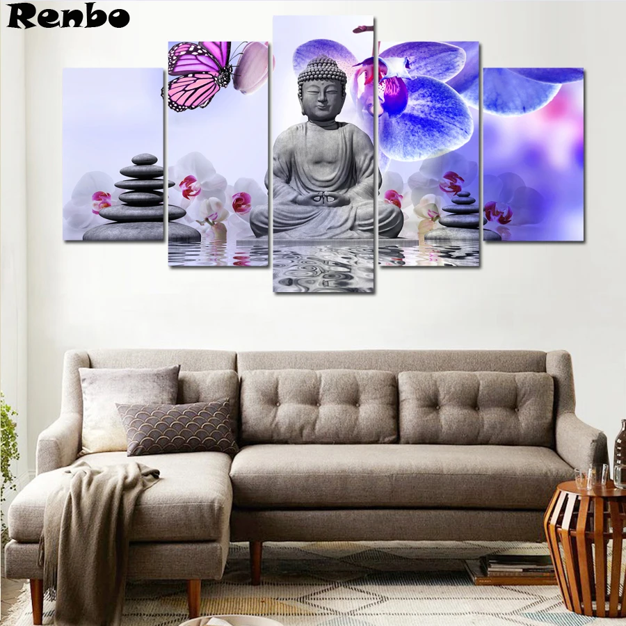 

Wall Art 5D DIY Full Square Diamond Painting Buddha orchid Multi-picture Combination Embroidery Cross Stitch Mosaic Sticker