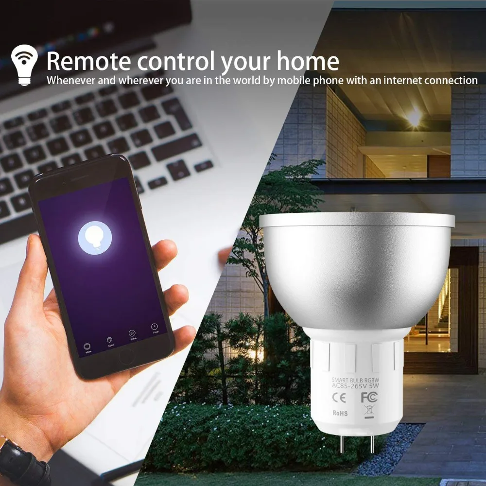 Умная Wifi GU5.3 Светодиодная лампа 5 Вт MR16 RGBW с регулируемой яркостью WiFi умная