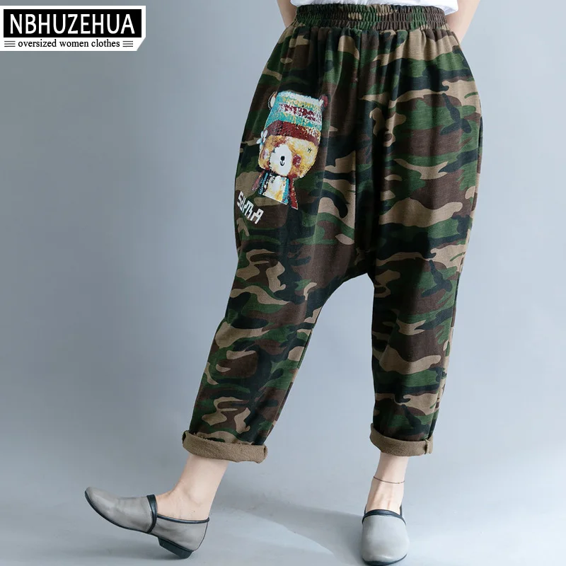 NBHUZEHUA A179 4XL 5XL 6XL женские брюки большого размера с мультяшным принтом девушки