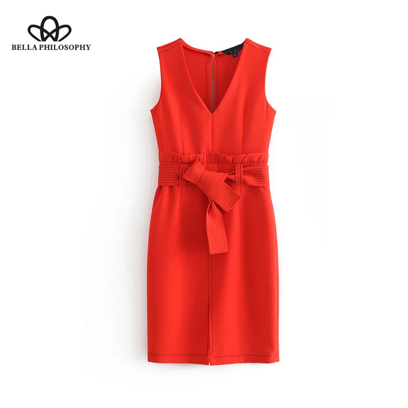 Платье женское с V образным вырезом без рукавов оборками|Женские платья| |