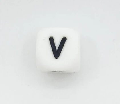 V 10 шт./лот силиконовые буквы бусины, Прорезыватель для имени на соски-пустышки цепи клипы 12 мм Жевательная Алфавит Цепочки и ожерелья для режущихся зубов - Цвет: V