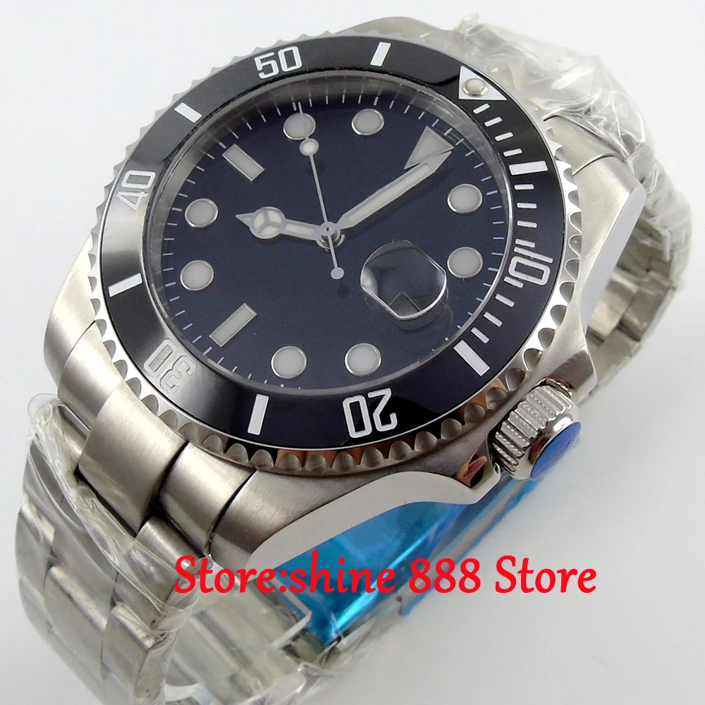 

43mm black dial ceramic bezel sapphire crystal automatic mens watch P3