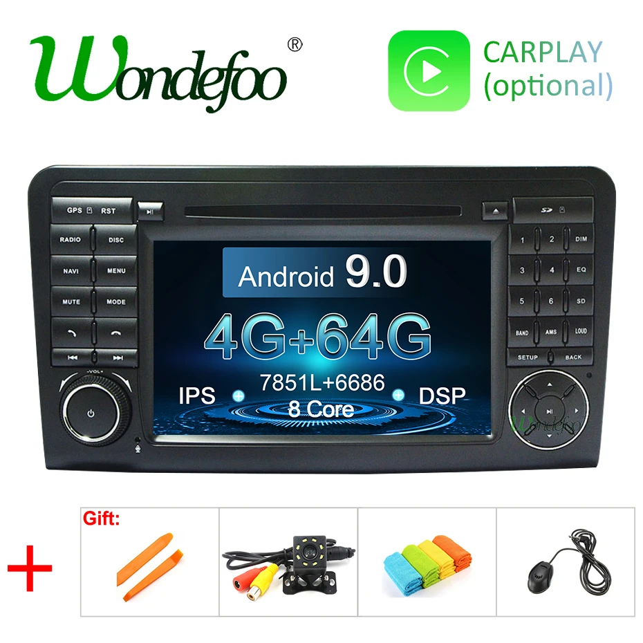 Android 9,0, 4 ГБ, 64 ГБ, автомобильный DVD плеер для Mercedes Benz класса GL500 W164 X164 ML350 ML300 ML320 ML280 GL350 GL450 радио навигации
