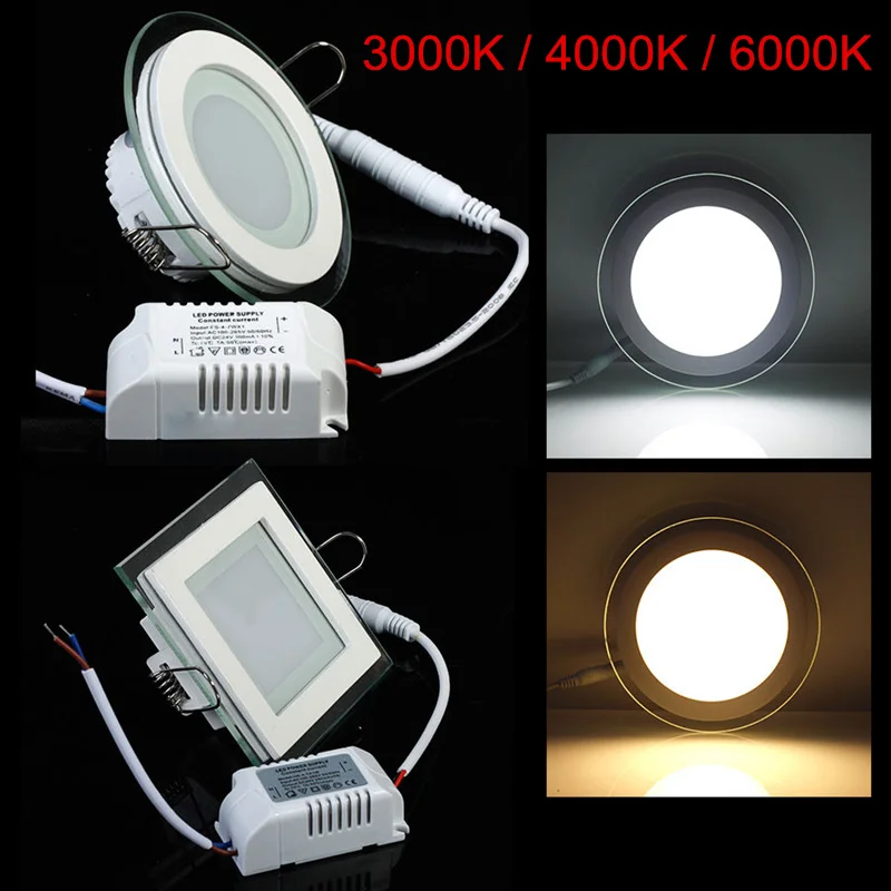 

10pcs/lot 3 COLOR CHANGE Glass LED Ceiling Panel Light AC85-265V LED Downlight 6W 9W 12W 18W Recessed Light