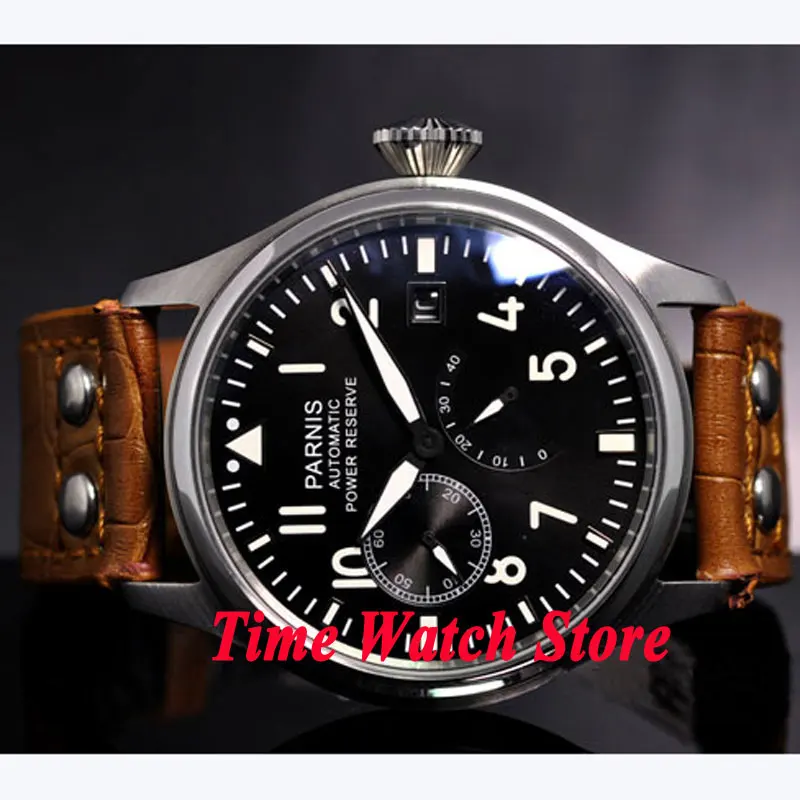 Мужские часы с черным циферблатом Parnis 47 мм кожаным ремешком ST2530|watch men|watch men watchwatch