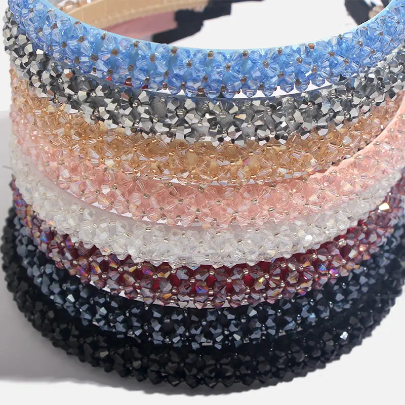 Flatfoosie Crystal Beaded Hair Band Fashion Headwear Girl Women Handmade Hair Accessories Headwear Party Wedding Headbands
