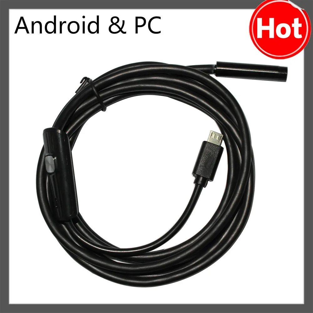 Камера эндоскоп с объективом 7 мм OTG USB водонепроницаемая Ip67 кабель 1 м