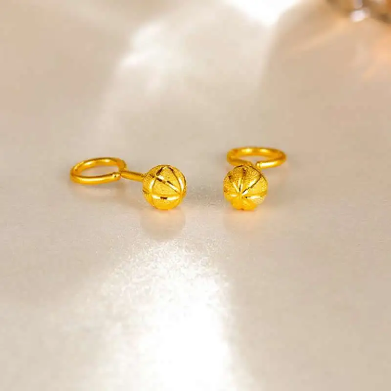 

Solid 24K Yellow Gold Earrings 999 Gold Sandstone Ball Stud Earrings