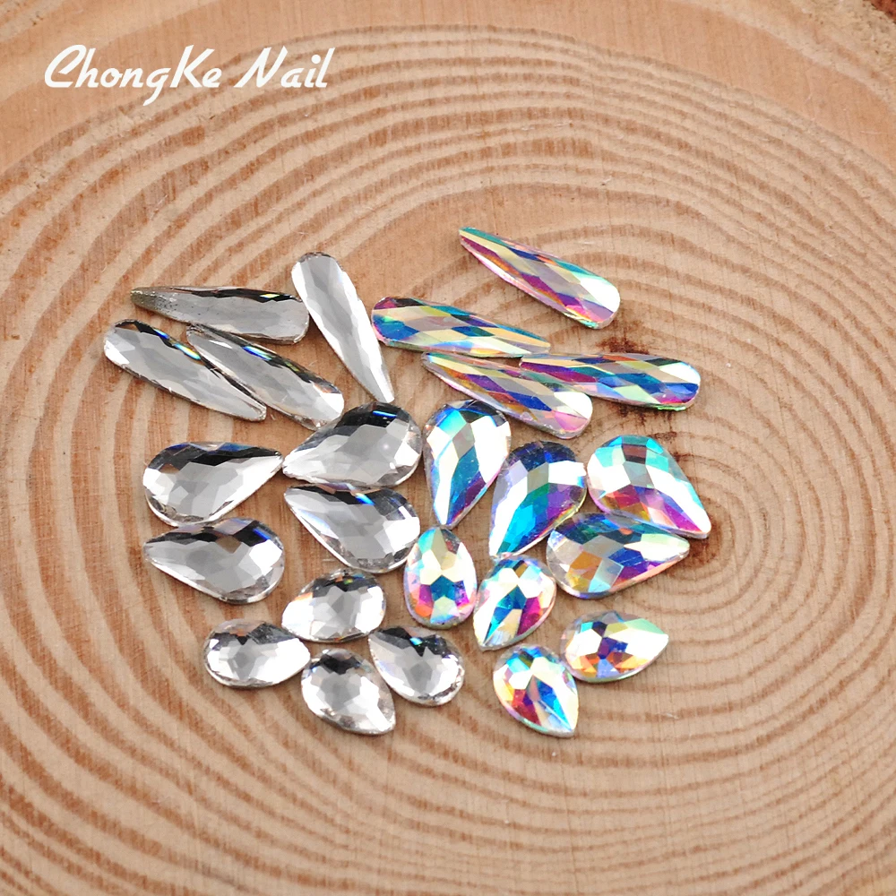 

Hisenlee Nail Art Rhinestones 20Pcs/Pack Clear and Crystal AB Flat Shaped Various Types Teardrop Glass Stones For 3D Nails Decor