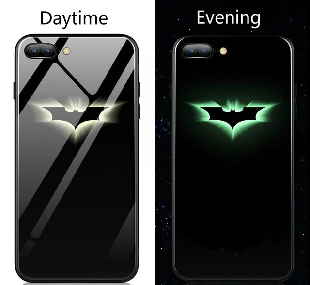Batman Coque Marvel Мстители Бэтмен Капитан Америка Железный человек Супермен светящийся стеклянный чехол для iPhone X 7 8 6 6s Plus 5s SE XS Max Case чехол на айфон - Цвет: Batman