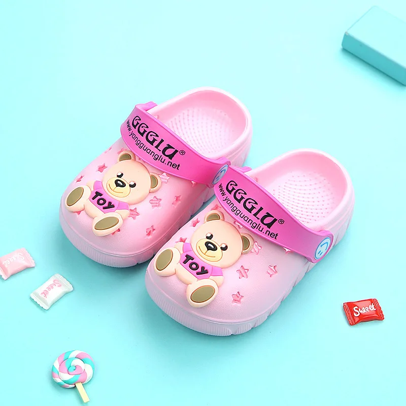 PINK bear Детские тапочки; коллекция года; сезон весна-лето; новые детские Нескользящие сандалии Baotou для мужчин и женщин; домашняя обувь с отверстиями - Цвет: PINK bear