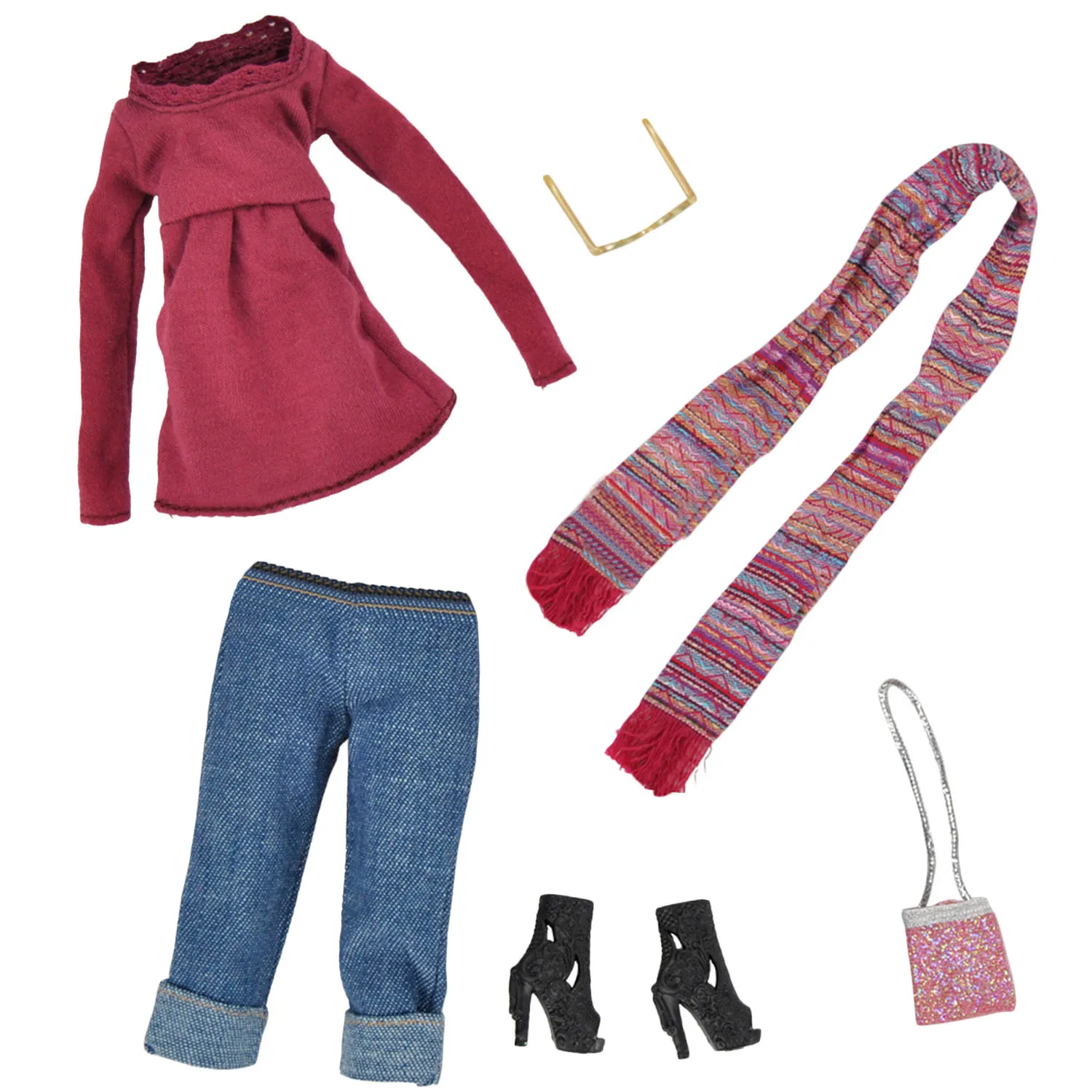 6 шт. зимняя мини кукла свитер топы штаны пальто солнцезащитные очки обувь на