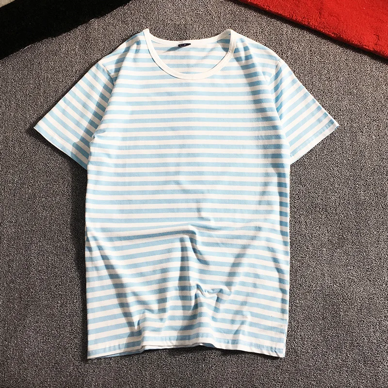Лето 95 хлопок 5 спандекс многоцветная короткими рукавами футболка мужская stripes8008