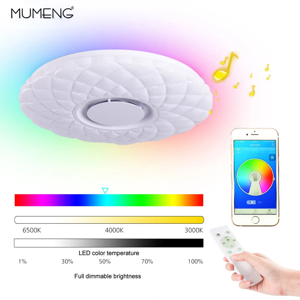 Светодиодный потолочный светильник музыка Bluetooth 36 Вт 85 265 в Регулируемый 3D RGB