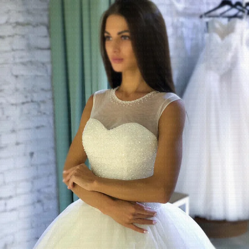Сверкающее Robe De Mariee прозрачное украшенное драгоценностями декольте бальное платье Свадебные платья Роскошные арабские Дубай Свадебные платья