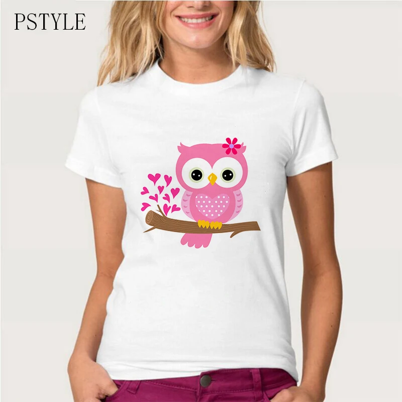 PSTYLE/розовые футболки с принтом совы Женская Футболка Harajuku Kawaii летние топы