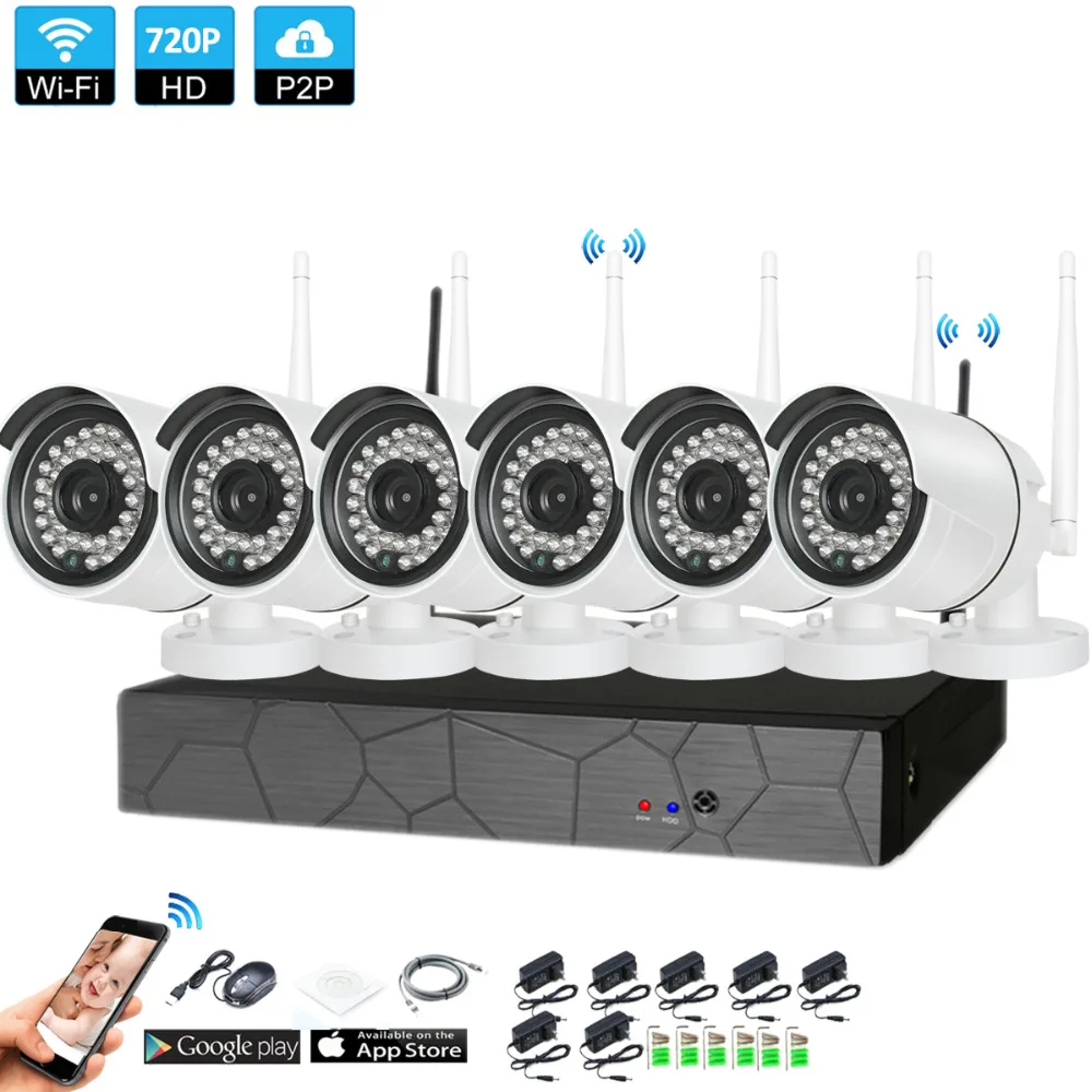 Plug and Play 6CH 1080 P HD Беспроводной NVR Kit P2P 720 внутренний наружный IR Ночное Видение