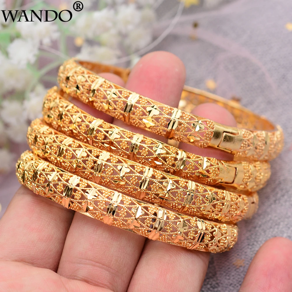 4pcs Gold Color Bracelet&Bangles For Women Men Bride Dubai Africa Ethiopian Jewelry India Bangles  wedding jewelry Birthday Gift