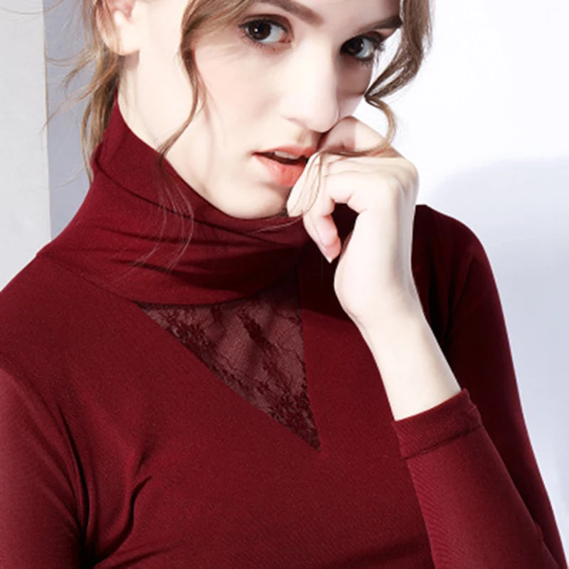 womens top Gauze long sleeve Turleneck t shirt all match tee black pink red gray white women bts-1 | Женская одежда