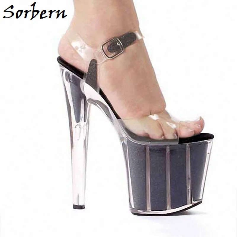 

Sorbern/сандалии с ремешками на лодыжках; обувь на платформе; женские летние пикантные босоножки на высоком каблуке 11 размеров; прозрачные босо...