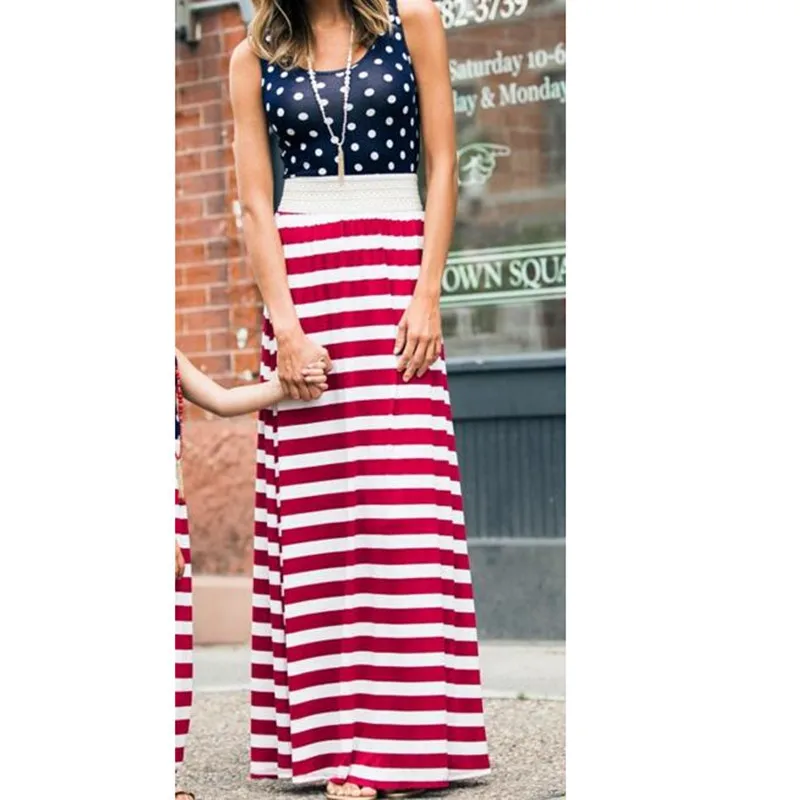 2019 летнее платье для матери и дочери жилеты в горошек полосатые платья без