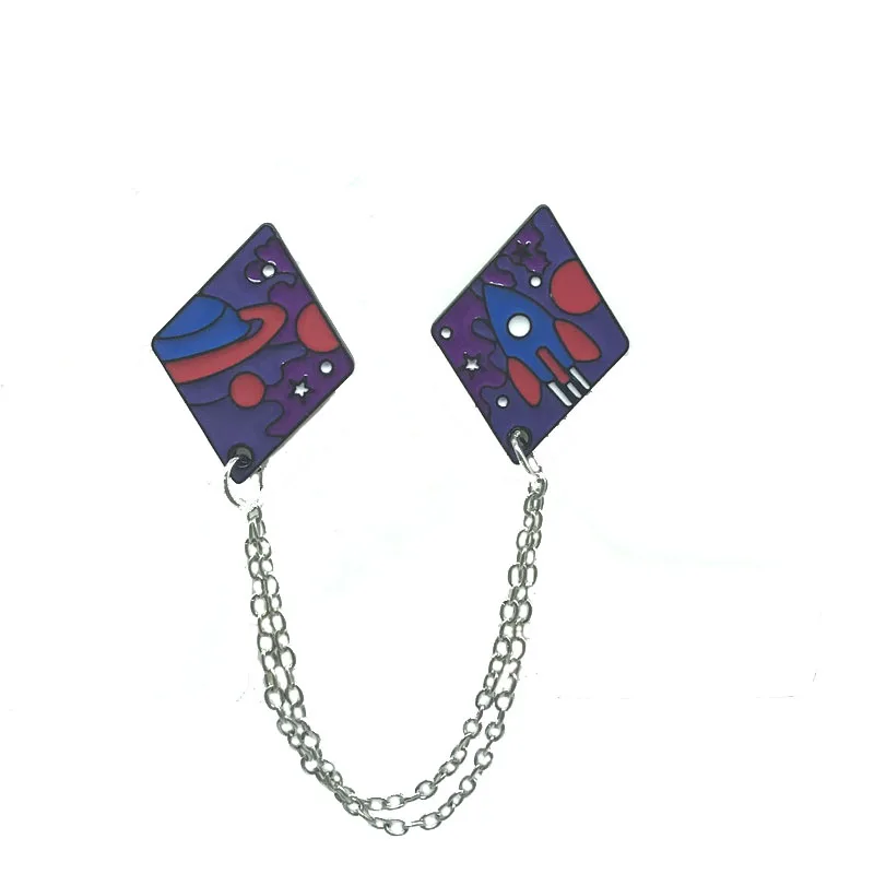 New double brooch chain rocket planet series mountain river series brooch badge fantasy landscape night view badge jewelry denim