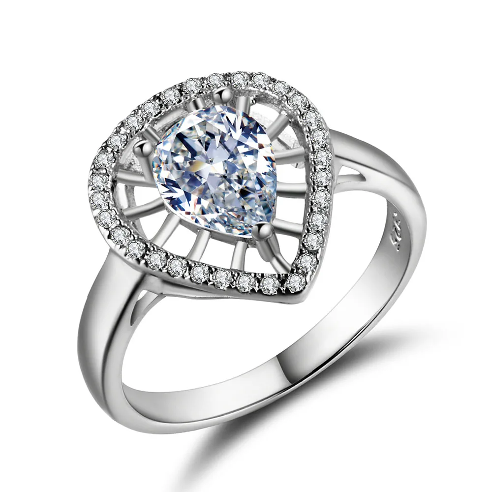 Посеребренные ювелирные изделия в форме капли воды 925 торговый центр леди полый овальный кристалл принцесса резка обручальные кольца кубический циркон обручальные кольца