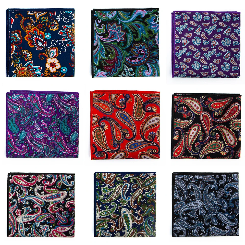 Хлопковый платок, новинка, 25x25 см, с цветочным принтом, Пейсли, карманные квадраты, модный винтажный костюм, карман, полотенце, носовой платок для мужчин