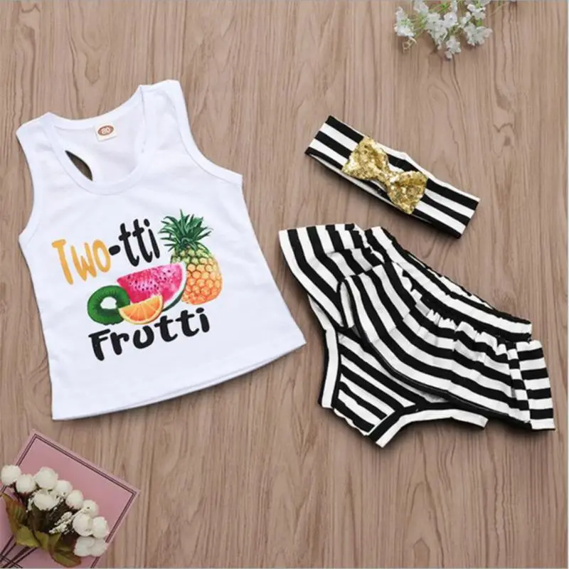 Летний комплект из 3 предметов для новорожденных девочек: майка с фруктовым