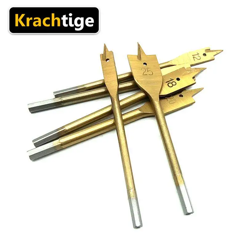 Krachtige 6 шт. титановое сверло с отверстием HSS плоские сверла по дереву DIY