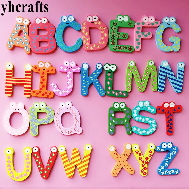 

26PCS/LOT.A-Z capital letter alphabet wood fridge magnet English Chinese learning Teach your owm Self learning Kindergarten toys