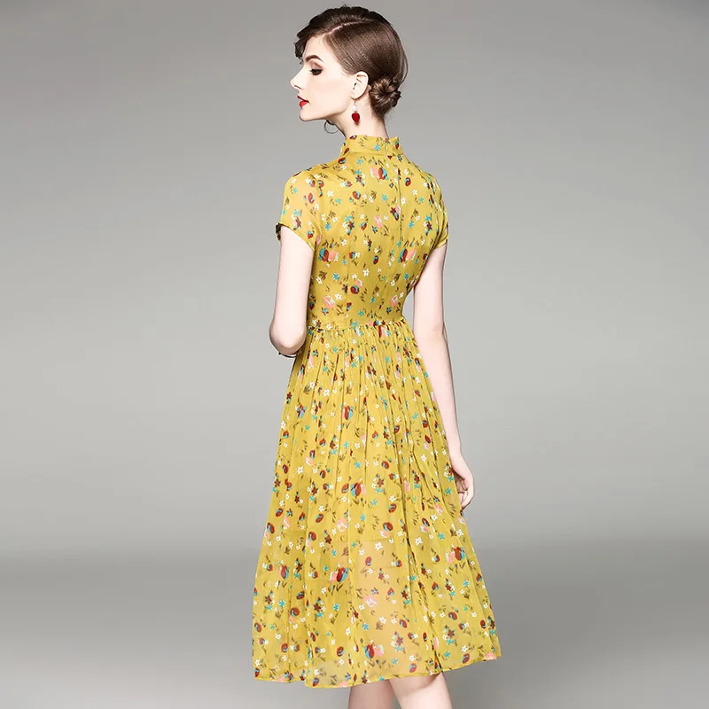 2018 новые летние Женская одежда Желтый платье ежедневно улучшилось Cheongsam