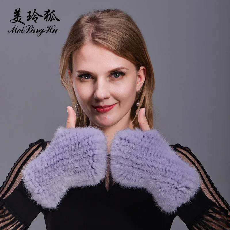 Knitted Women Real Mink Fur Gloves Thick Warm Winter Glove New 2017 Fashion Female Solid Fingerless | Аксессуары для одежды