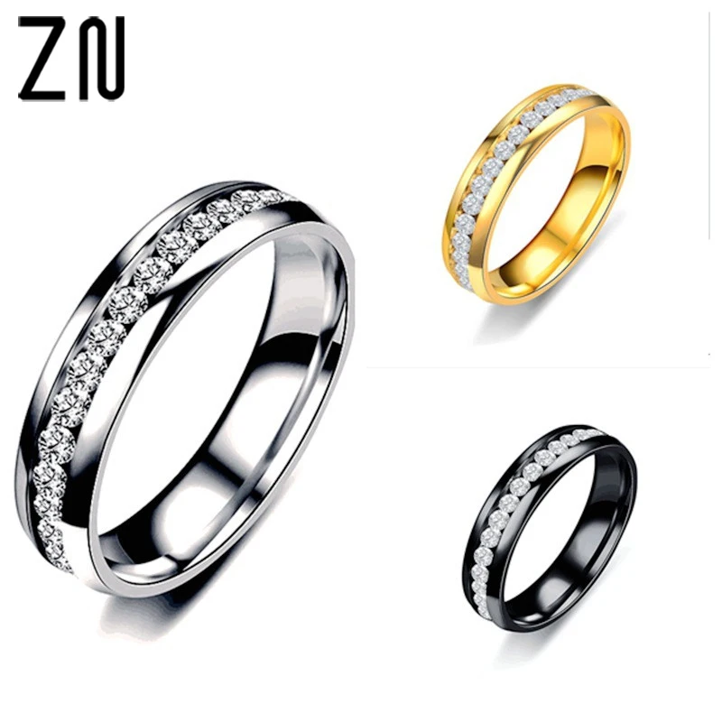 

ZN Trendy Multicolor Stainless Steel Zircon Couple Rings Fashion Male Female Jewelry Valentine's Day Gifts for Women Men