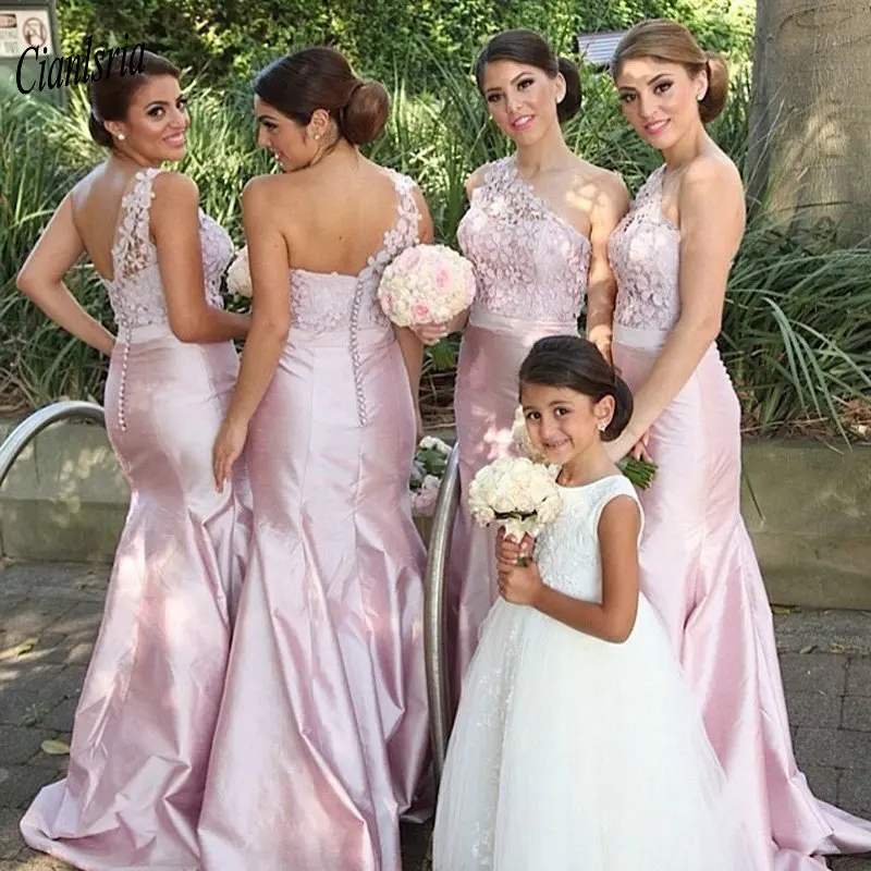 

Женское длинное платье подружки невесты, розовое платье на одно плечо без рукавов, украшенное аппликацией, для гостей свадьбы
