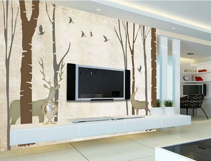 Винтажные обои на заказ абстрактные деревья лось птица фрески для гостиной