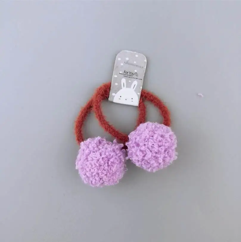 Purple 2 шт./лот, милые разноцветные резинки для волос с помпонами для маленьких девочек, детские резинки для волос с помпоном и помпоном, эластичные резинки для волос, держатель для хвоста, HT001 - Цвет: Purple