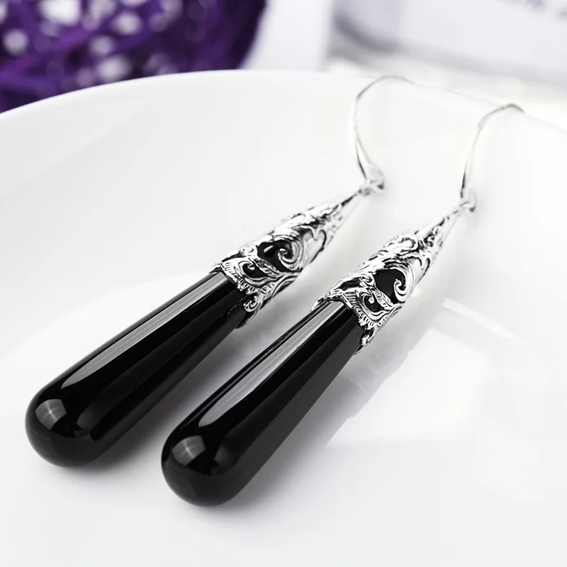 Длинные Оригинальные Серебряные серьги Baolong в стиле ретро|silver black|925 sterling silver