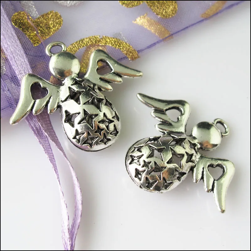 Новинка 5 шт. Тибетский серебристый цвет ангел со звездами с крыльями Подвески в